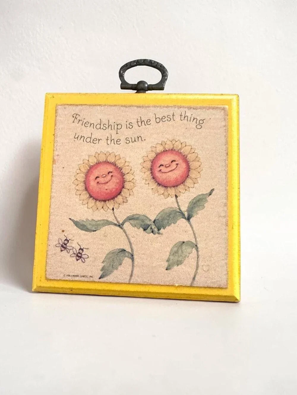 Vintage Hallmark Friendship Wall Plaque Smiling Sunflowers Yellow Mini Decor